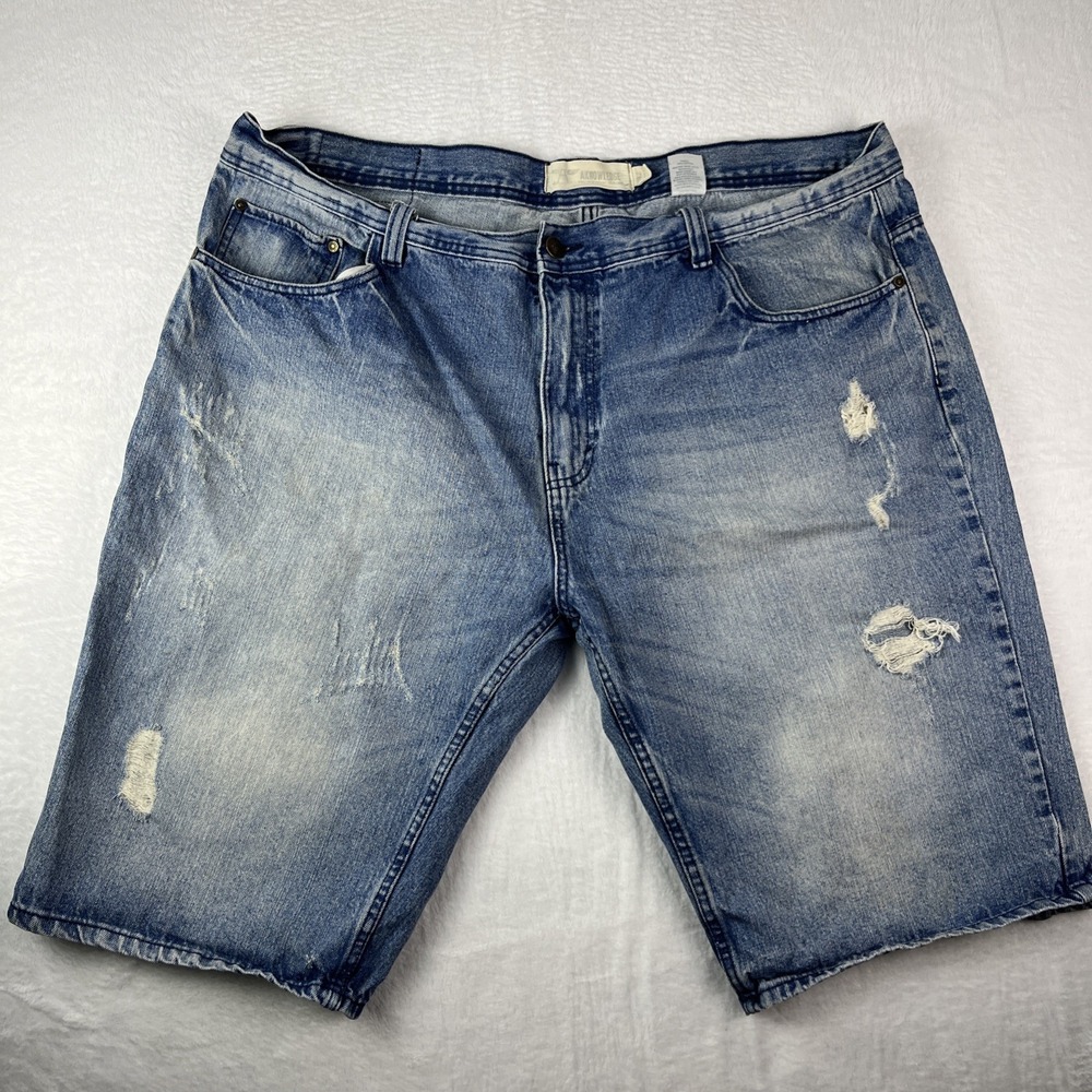 Acknowledge Bermuda Shorts Mens 42 Blue Denim Distressed Flat Front 5-Pocket